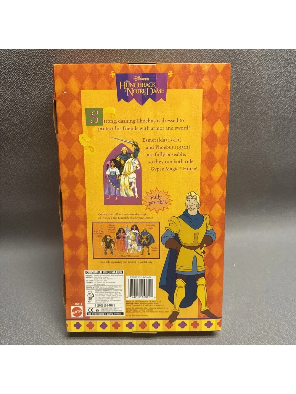 Disney's The Hunchback of Notre Dame Phoebus Doll 1995 Mattel 15312 NIB